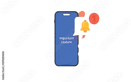 Vector graphic of a smartphone interface showing an urgent system update notification bubble with a ringing bell icon on a modern mobile device screen