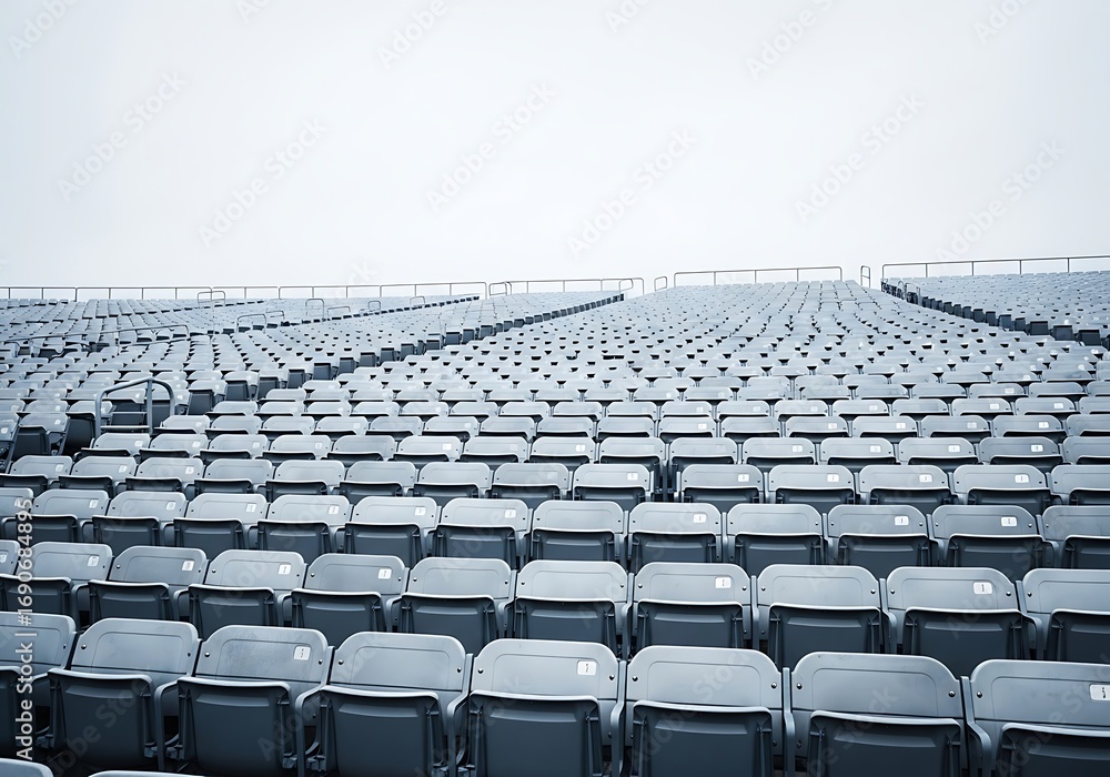 Naklejka premium Rows of empty stadium seats under a bright sky