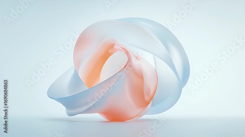 Abstract Geometric Sculpture with Soft Pink and Blue Gradients on White Surface