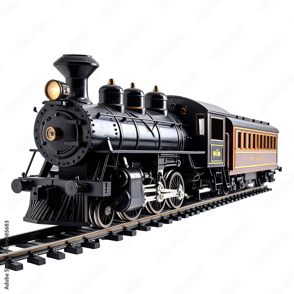 Fototapeta premium Detailed view of a vintage-style steam locomotive pulling a passenger train