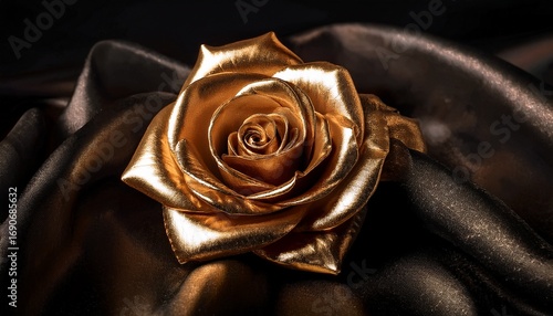 a perfect rose dipped in shimmering gold on a black velvet backdrop