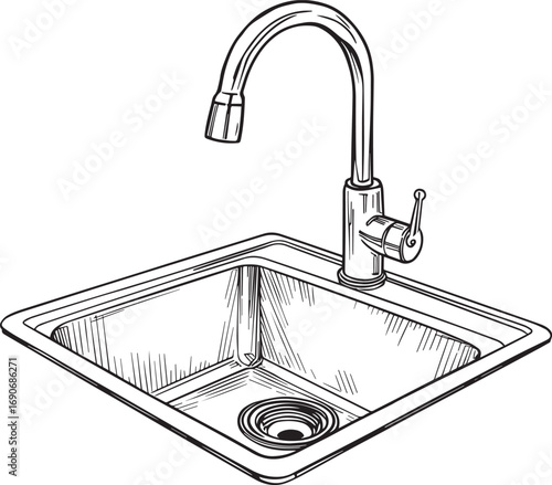 
High-quality kitchen sink mixer tap vector illustration for bathroom and kitchen design, plumbing fixtures, sanitary ware, water faucet, and modern interior projects.
