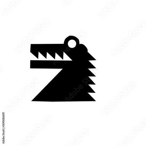 Bold black and white minimalist logo of a crocodile or alligator head with sharp triangular teeth. Strong geometric style ideal for mascots, icons, or branding.