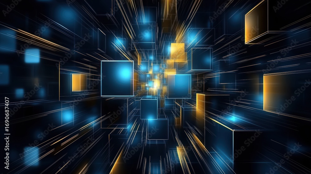 Obraz premium Abstract digital network with glowing cubes