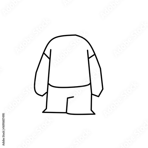 Simple black outline drawing of a sweater and pants outfit without head or feet, representing clothing, fashion, and minimalist apparel design in a clean illustration style.