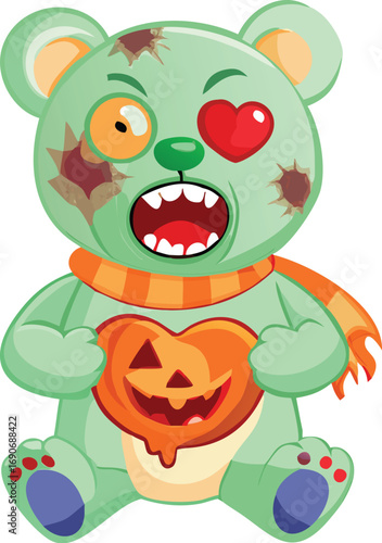 Stylized cartoon zombie teddy bear illustration with distressed details