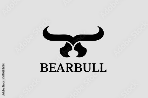 Stylized bull-and-bear emblem in bold vector silhouette — modern finance logo ideal for stock market and trading brands, investment firms, apps, reports and corporate identity.