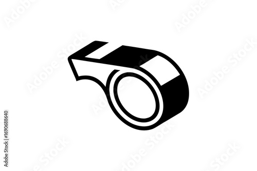 Dynamic Black Outline Flat Vector Icon of a Sport Referee Coach Whistle in Sleek Line Style: Essential Graphic Illustration for Football Soccer Alert Sound Signals, Game Equipment, and Coaching Design