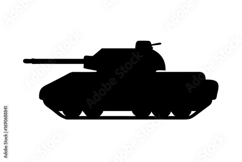 Bold tank silhouette emblem featuring an armored military vehicle with turret and cannon — minimalist vector logo and icon ideal for army branding, defense, tactical gear, esports.