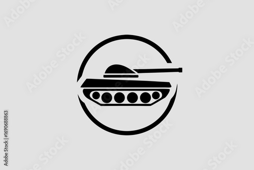 Circular tank emblem with stylized armored vehicle silhouette and turret — minimalist vector logo and icon ideal for military branding, defense, tactical gear, esports teams, and signage.
