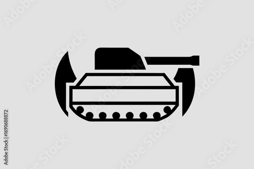 Bold military tank emblem with an armored vehicle silhouette — minimalist vector logo and icon for army branding, defense projects, tactical gear, esports teams and industrial signage