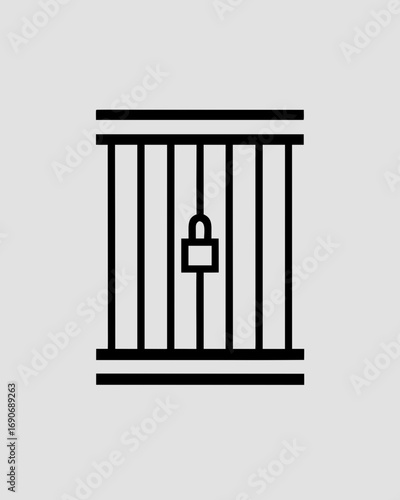 Prison bars icon in vector form: silhouetted jail cell with bars conveying security and justice—ideal as a logo or symbol for legal, security, law enforcement, or detention themes.