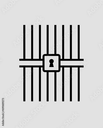 Prison bars icon in vector form: silhouetted jail cell with bars conveying security and justice—ideal as a logo or symbol for legal, security, law enforcement, or detention themes.