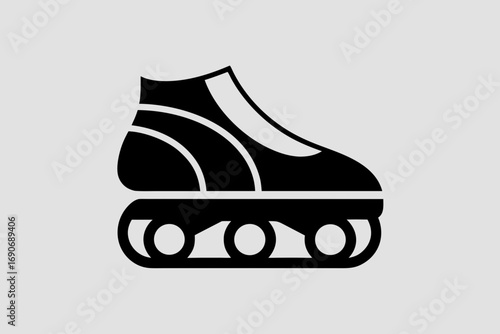 Modern roller skate icon in vector style: minimalist skate silhouette, symbolizing wheels, sport, footwear, motion, sleek design and emblematic athletic graphic for logo needs.
