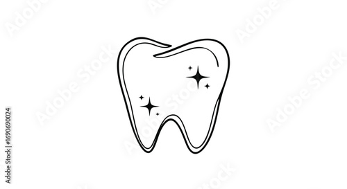 Simple black and white line drawing of a healthy tooth with sparkling details.