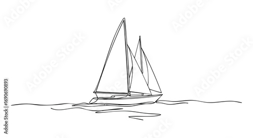 Sketch of a sailboat on water with two sails, simple line drawing.