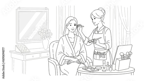 A woman receiving a professional makeup application from a skilled artist in a salon setting