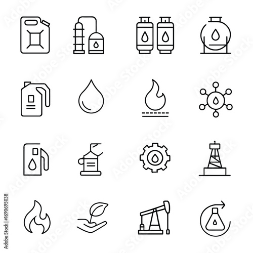 Oil and Gas Industry Line Icons Set – Petroleum, Fuel, Energy, Refinery, Production