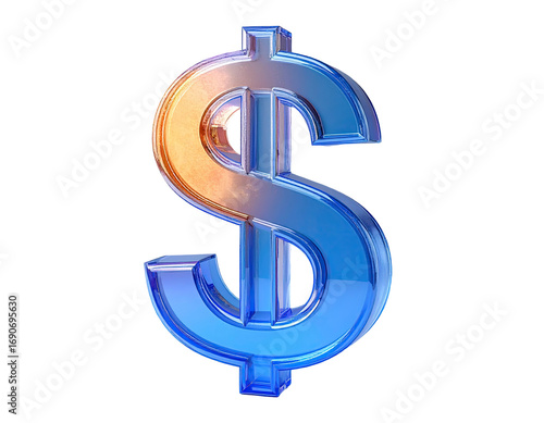 3D rendered dollar sign, gradient blue and orange