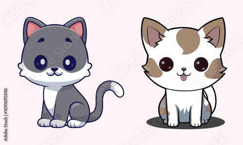 Coloring book of cute and smile cat, doodle pet friend. Coloring page of funny adorable cat or fluffy kitten cartoon character design. Pet companion friendship. Flat vector illustration.