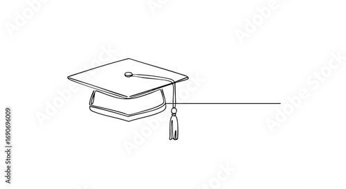 A minimalist black and white line drawing of a graduation cap, a symbol of academic achievement and education.