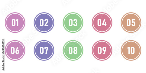 Isolated graphic map pin icon set. Wayfinding point icon set on white page. Infographic keypad play button set. Template vector icon set. Different colour counting isolated vector icon set. 