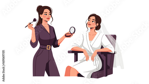 Professional makeup artist applying cosmetics to a woman in a beauty salon or studio for a special occasion