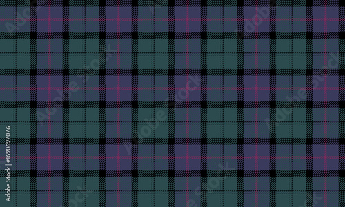 Seamless plaid fabric in green, purple, pink, and black for textiles and clothing design, shirts, dresses, skirts, and pants, adding a unique charm to every look.