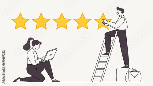 Five Star Rating Customer Satisfaction Business Success Illustration.