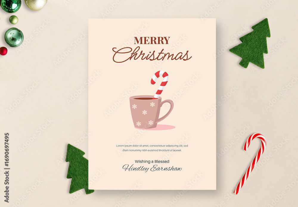 Merry Christmas Greeting Card Template with Illustration Stock Template ...