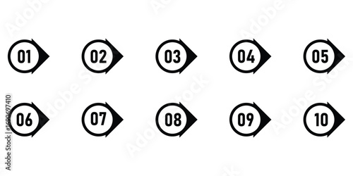  Vector pinning icon set on modern style.  Navigation play point icon set. Map pin icon sets. Black dark isolated number 1 to number 10. Vector counting set icon on white background. EPS 10. 