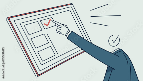 Hand selecting a checkbox on a digital interface illustration task completion checklist approval selection success.