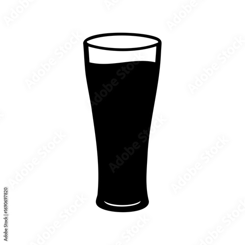 Silhouette of tall glass of dark liquid, possibly beer or beverage
