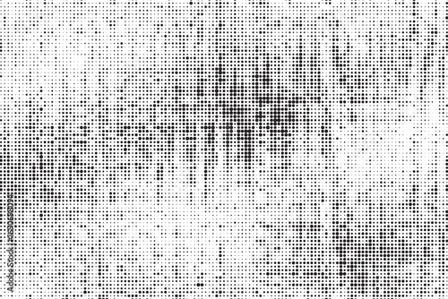 Grunge halftone gradient texture. Faded grit noise background. Sandy gritty wallpaper. Retro pixelated backdrop. Black and white anime or manga comic overlay. Vector graphic design textured halftone