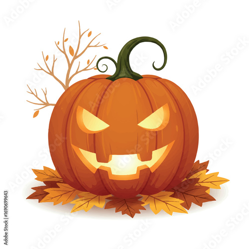 Happy Jack-O'-Lantern Vector Illustration - Clean Flat 2D Art for Autumn Harvest and Halloween Holiday Designs