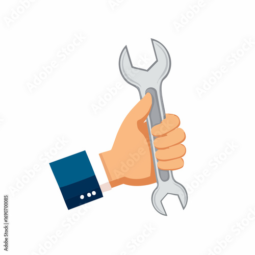 Handyman's Hand Holding a Wrench in a Business Suit for Maintenance