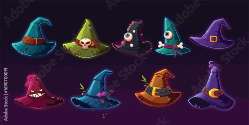 Selection of Cartoonish Witch Hats for Halloween and Spooky Theme Projects