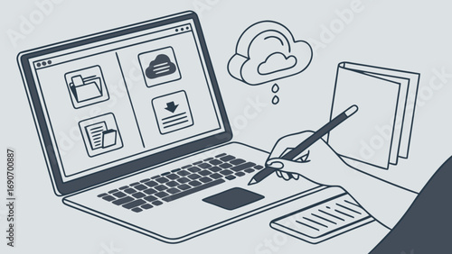 Laptop Computer with Cloud Storage and Notes.