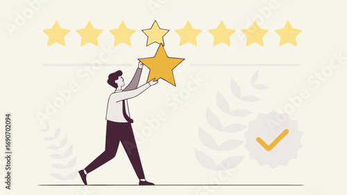 Achieving Five-Star Rating Business Success and Customer Satisfaction Illustration.