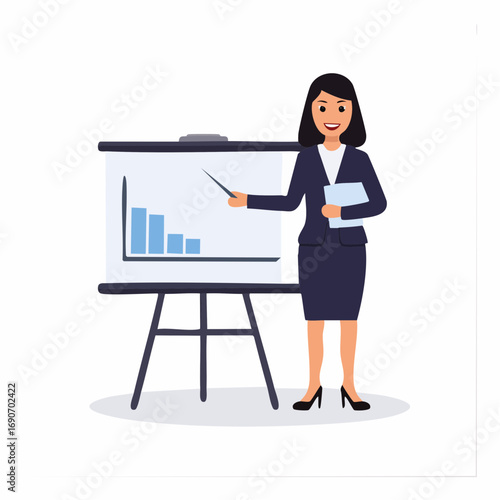 Businesswoman Presenting a Downward Trend Graph A Simple Vector Illustration for Presentations and Finance