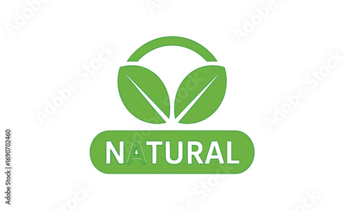 A fresh green leaf emblem with a natural label. Vector illustration icon for organic, bio, and eco-friendly design