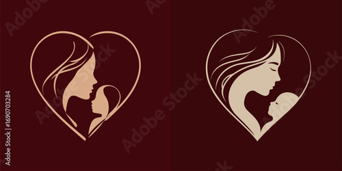 A creative design features the silhouettes of a mother and child within heart shapes, symbolizing deep connection and affection. The warm colors enhance the emotional impact.