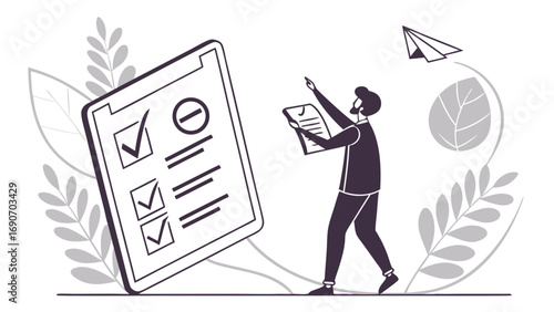 Checklist review process business person completing tasks project management digital tablet online form workflow planning organization efficiency completion success goal achievement to do list deadli.