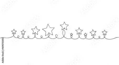 Line art illustration of a string of stars with a whimsical, continuous line design.