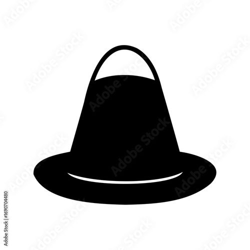 Monochrome Conical Hat with Circular Brim and Top Handle Illustration