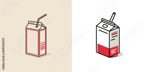 Two stylized milk cartons are displayed side by side, one featuring a minimalistic design with a straw. The other showcases a bright color element. Each carton represents modern packaging aesthetics.