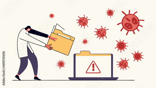 Protecting Data from Virus Attack Cybersecurity Concept Illustration.