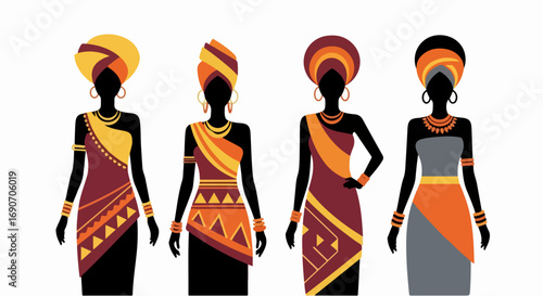 African Womens Traditional Attire Silhouettes.