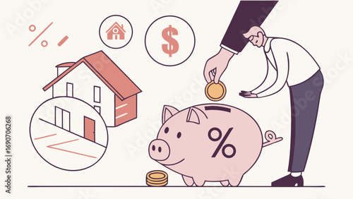 Saving for a house piggy bank financial planning interest rate investment.