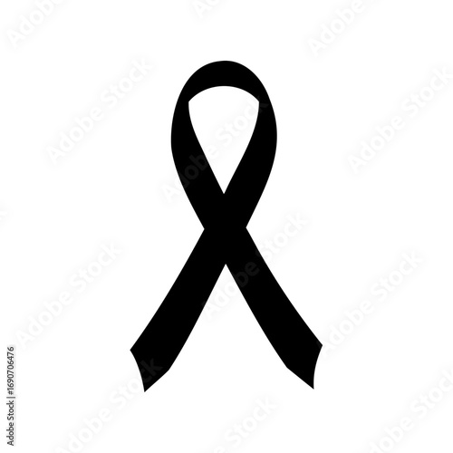 Simple black mourning ribbon isolated on white background in remembrance for loss